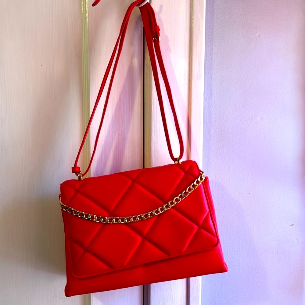 Red Purse with Gold Chain Accent